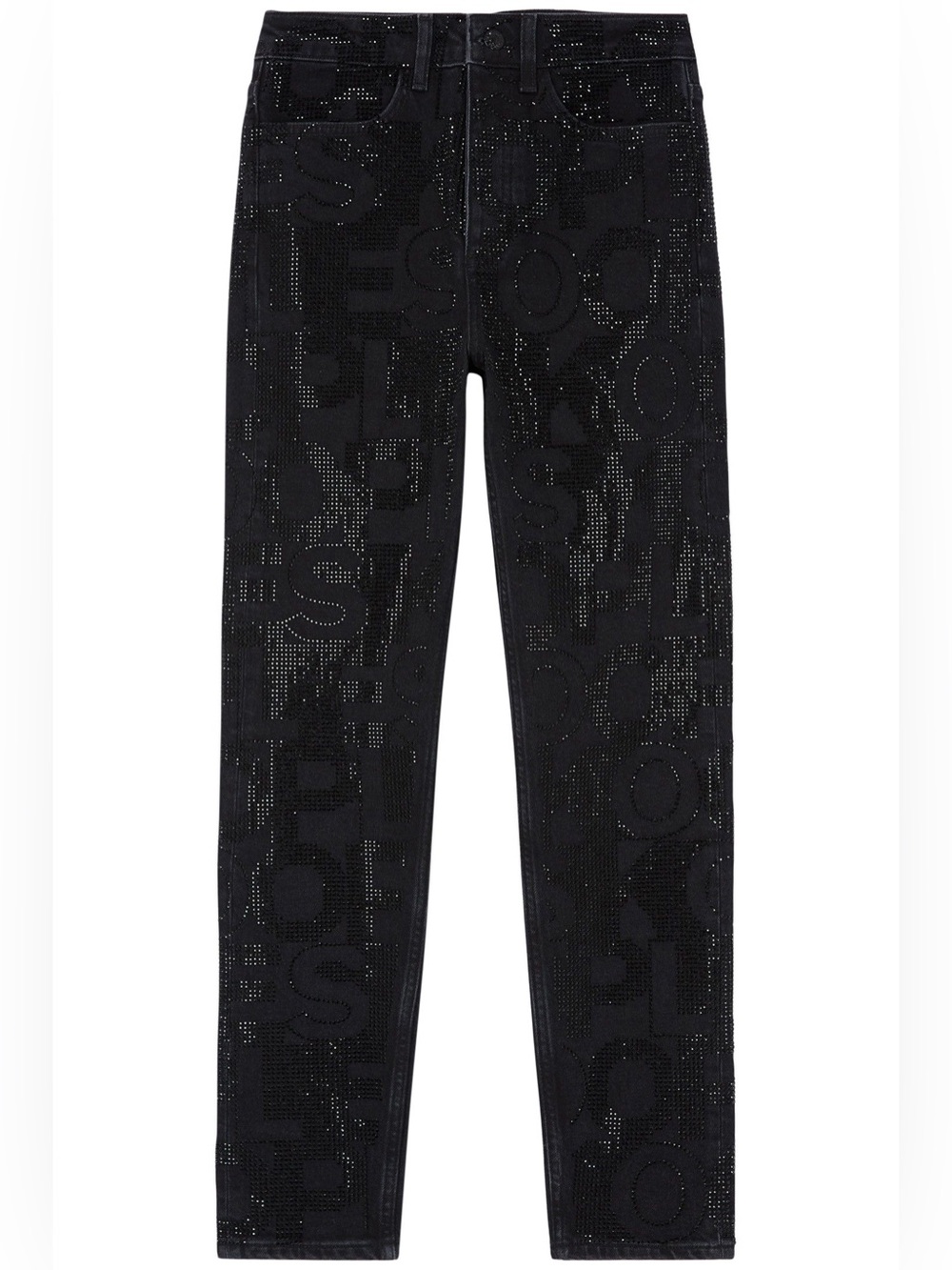 NWT The KOOPLES Black Slim Jeans w/ Rhinestone & Bead Logo ~ Size 24 | MSRP $675